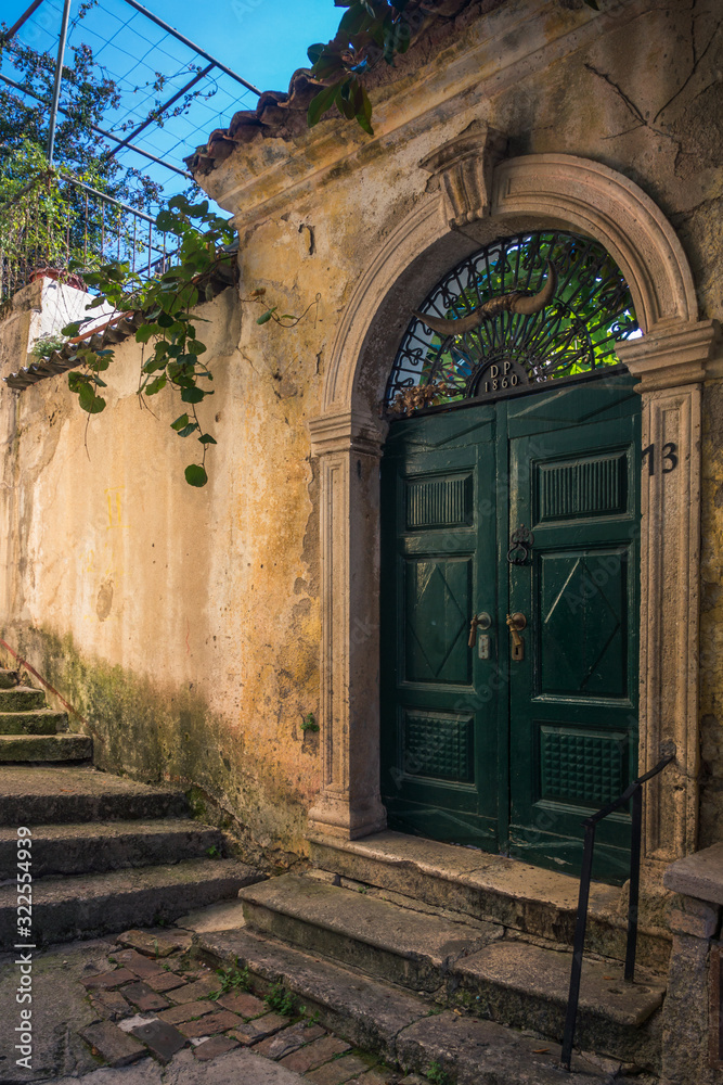 Wooden door in old town in Herceg Novi, Montenegro