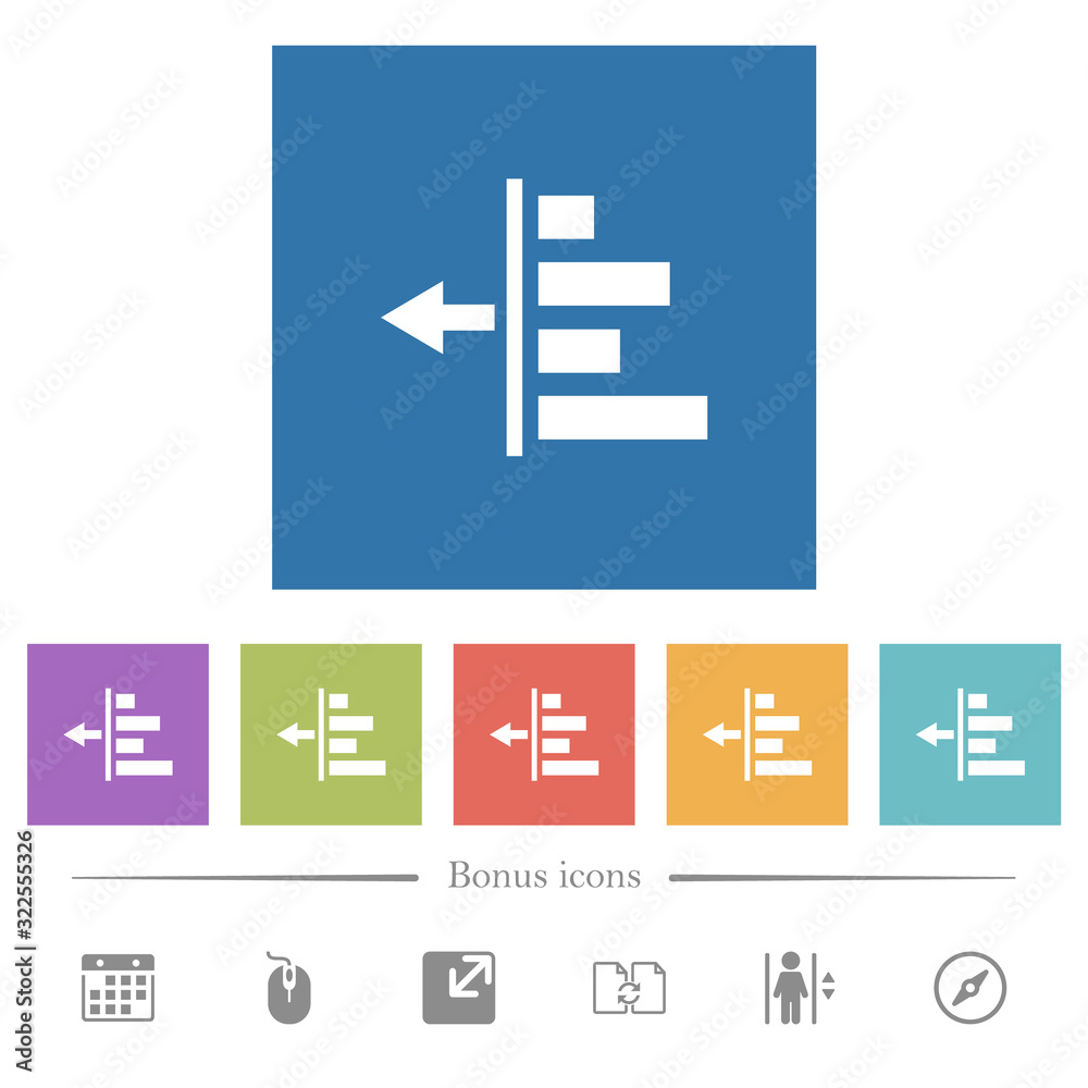 Obraz premium Decrease left indentation of content flat white icons in square backgrounds