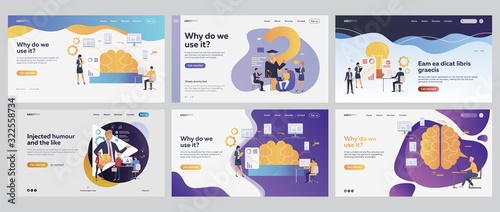 Innovative project set. Colleagues discussing ideas, brainstorming, studying. Flat vector illustrations. Knowledge, education, development concept for banner, website design or landing web page