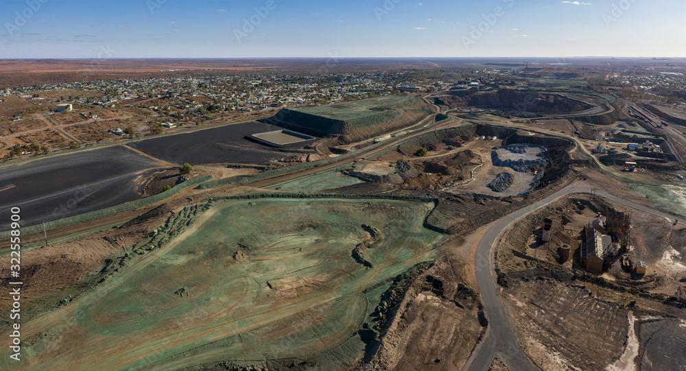 Aerial view of an old mine head in  Broken Hill in New South Wales, Australia