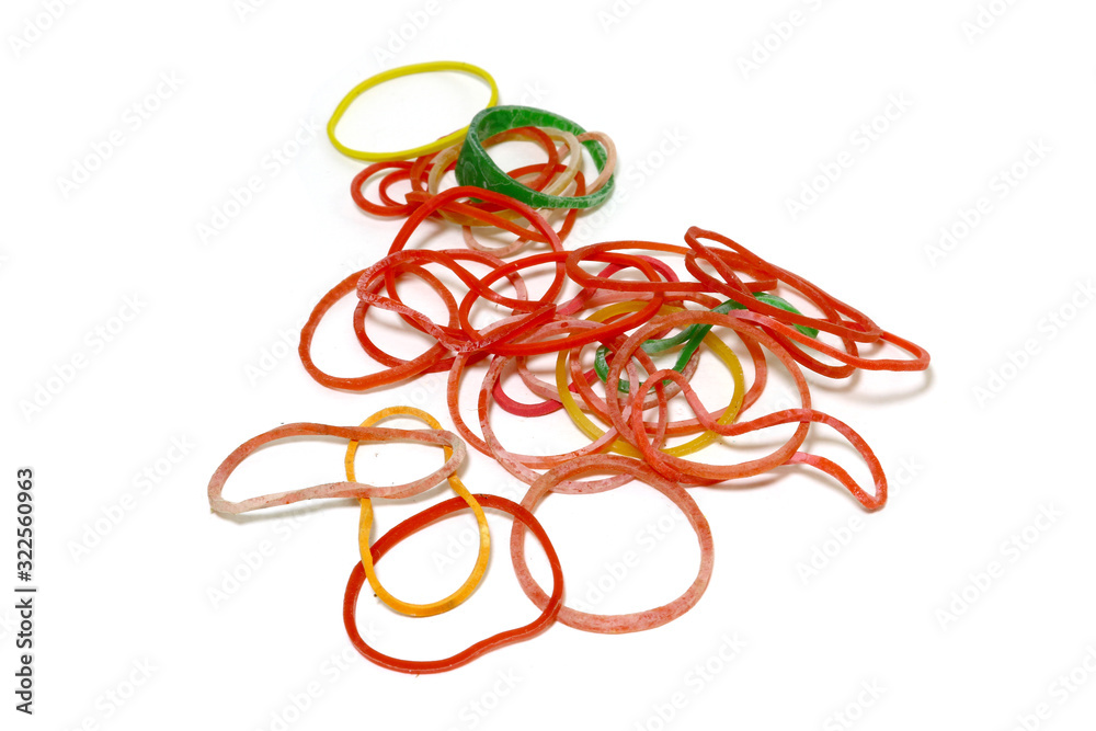 Many circular rubber skins have many colors placed on a white background. Many circular rubber skins have many colors placed on a white background.