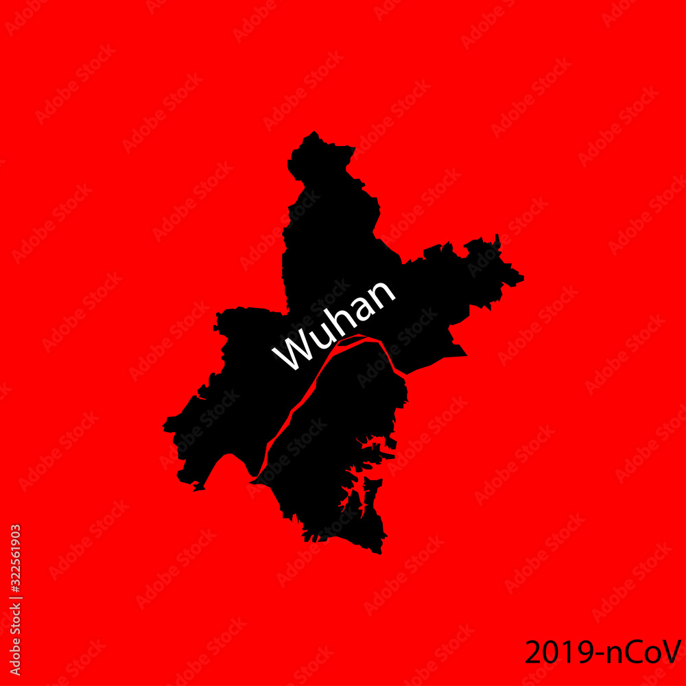 Wuhan map on a red background sign eps ten