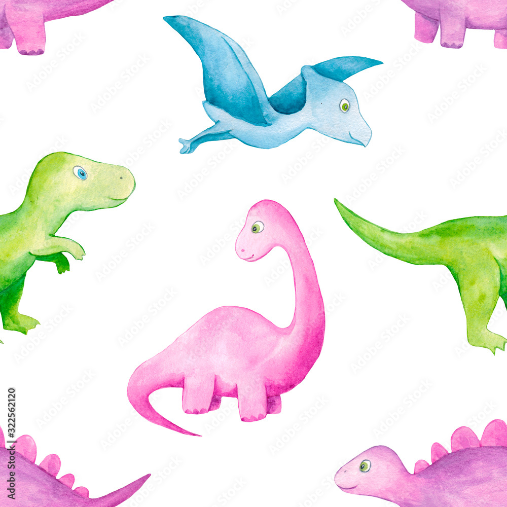 Cute watercolor dinosaur pattern