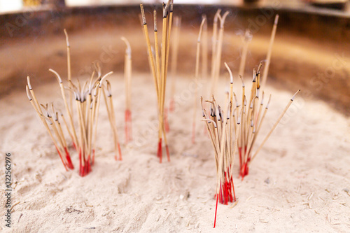 Photography Incense sticks in a Chinese temple. Petitions and prayers