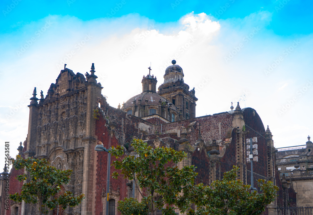 Metropolitan cathedral in Mexico city. Details of colonial architecture. Toned travel photo. Wallpaper or background. Latin america.