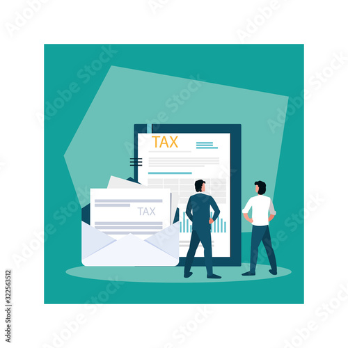 businessmen in tax day with icons