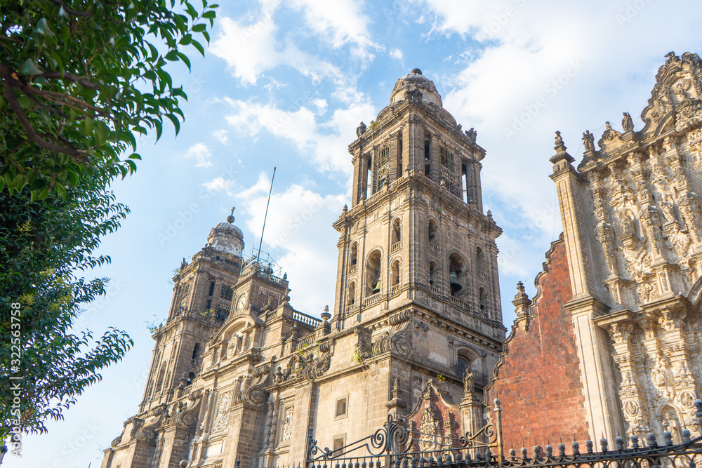 Metropolitan cathedral in Mexico city. Details of colonial architecture. Toned travel photo. Wallpaper or background. Latin america.