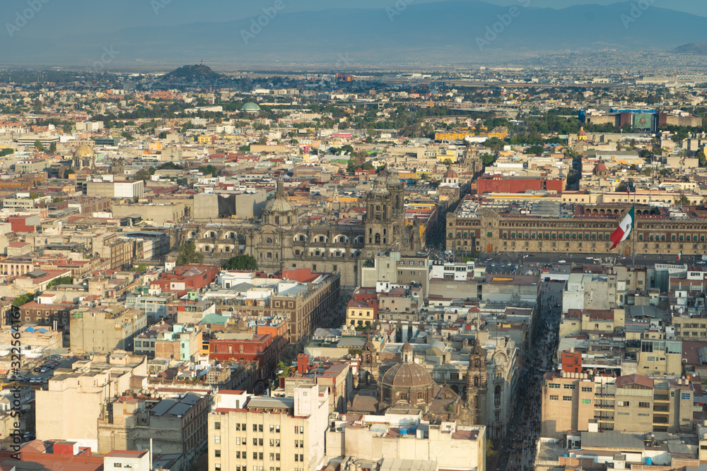 Panorama of Mexico city central part  from skyscraper Latino americano. View with buildings. Travel photo, background, wallpaper.