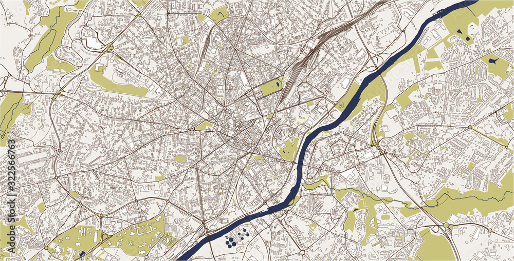 Fototapeta premium map of the city of Limoges, Haute-Vienne, Nouvelle-Aquitaine, France