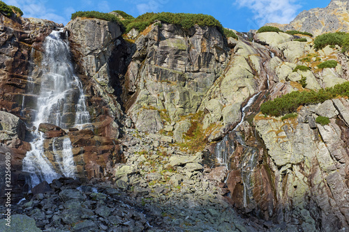 Tourist attractionwaterfall Skok near to Strbske Pleso in High Tatras National Park, Slovakia