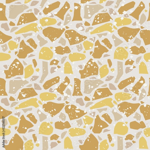 Terracotta terrazzo seamless pattern in minimal trendy style. Abstraction poster. Vector texture for textile, packaging, wrapping paper, social media etc. Fashion contemporary collage.