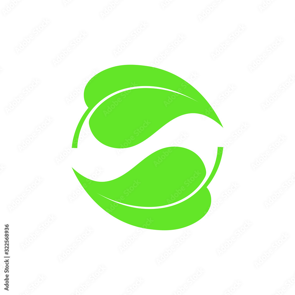 Two leaves graphic icon. Leaves sign isolated on white background. Nature symbol. Logo template. Vector illustration Two leaves graphic icon. Leaves sign isolated on white background. Nature symbol. Logo template. Vector illustration