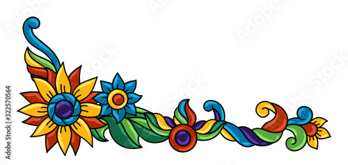 Background with mexican talavera pattern. Decoration with ornamental flowers.