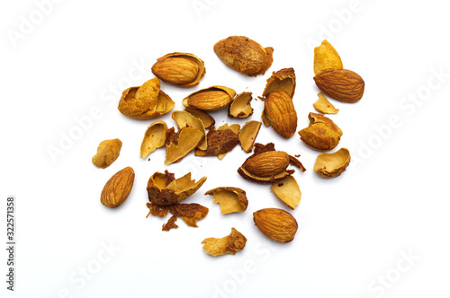 Almonds nut on white background.