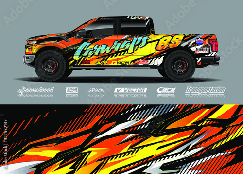 Truck wrap design vector kit. Modern sport graphics. Abstract stripe racing and grunge background for wrap all vehicle  race car  rally  adventure vehicle and car livery.