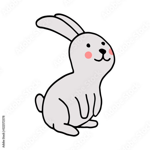 Rabbit hand-drawn contour line drawing. Easter bunny.For postcards, printing on fabric.Cute animal.Doodles.Vector