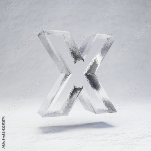 Ice letter X uppercase on snow background.