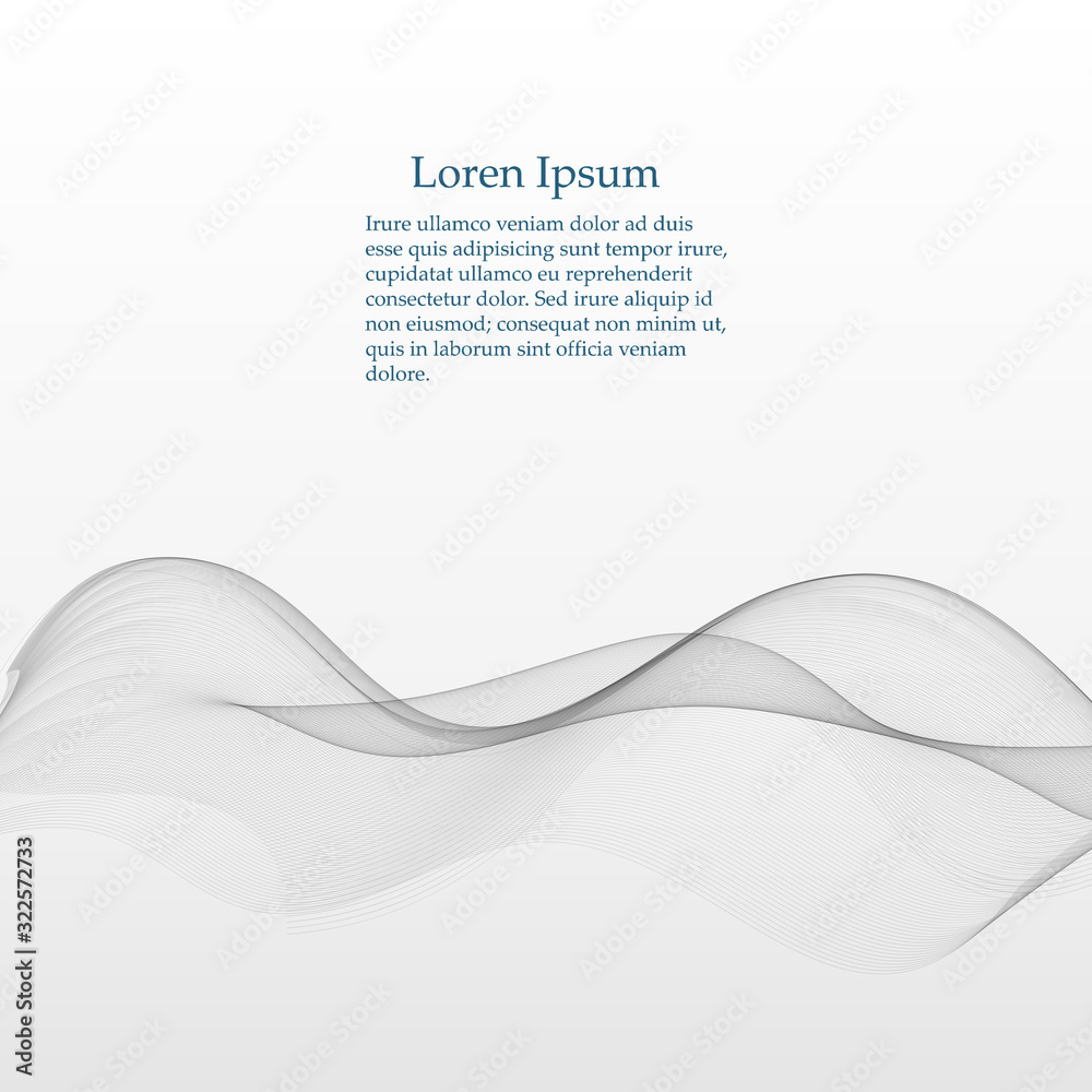 Elements of design. A wave of many gray lines. Abstract wavy stripes on a white background isolated. Creative art. Elements of design. A wave of many gray lines. Abstract wavy stripes on a white background isolated. Creative art.