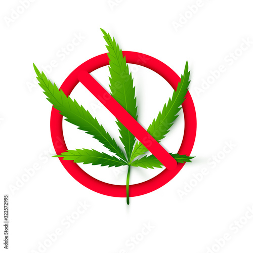 Isolated red prohibited sign with cannabis