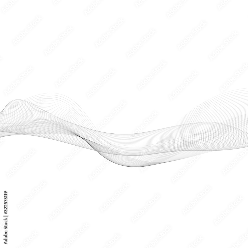 Elements of design. A wave of many gray lines. Abstract wavy stripes on a white background isolated. Creative art. Elements of design. A wave of many gray lines. Abstract wavy stripes on a white background isolated. Creative art.