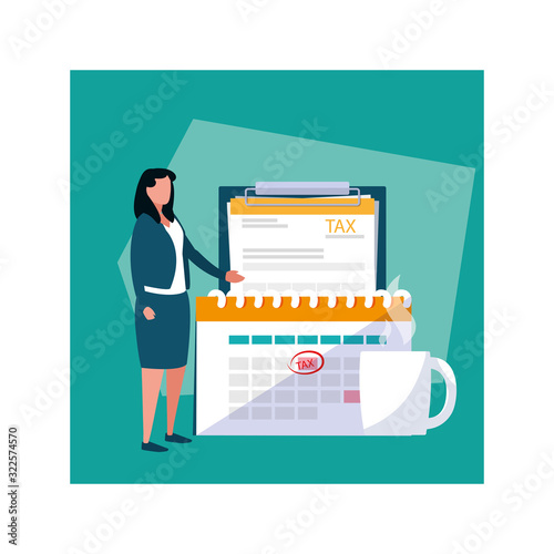 businesswoman in tax day with icons