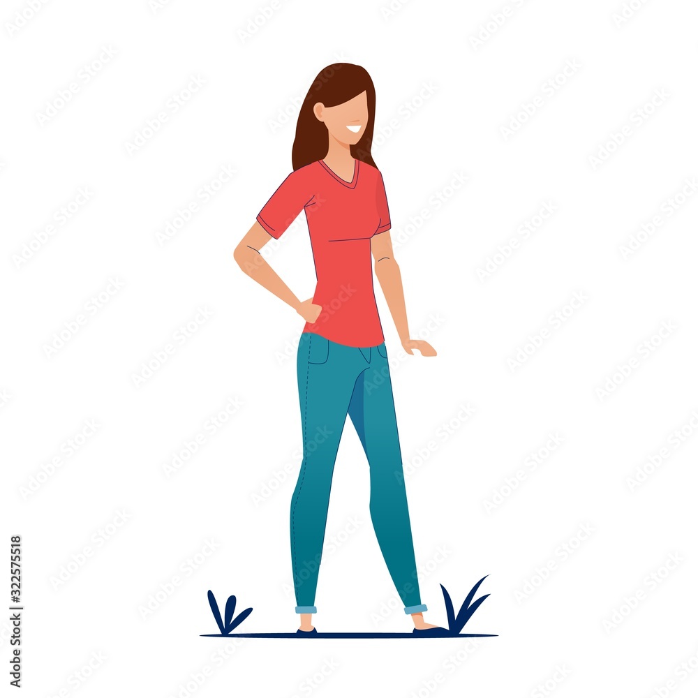 Woman in jeans standing on grass. Pretty young woman. Woman in jeans standing on grass. Pretty young woman.
