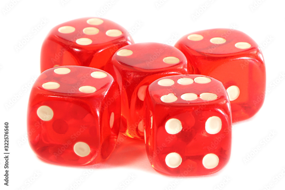Red glass dices isolated on white background. Gamblind. Casino. Red glass dices isolated on white background. Gamblind. Casino.