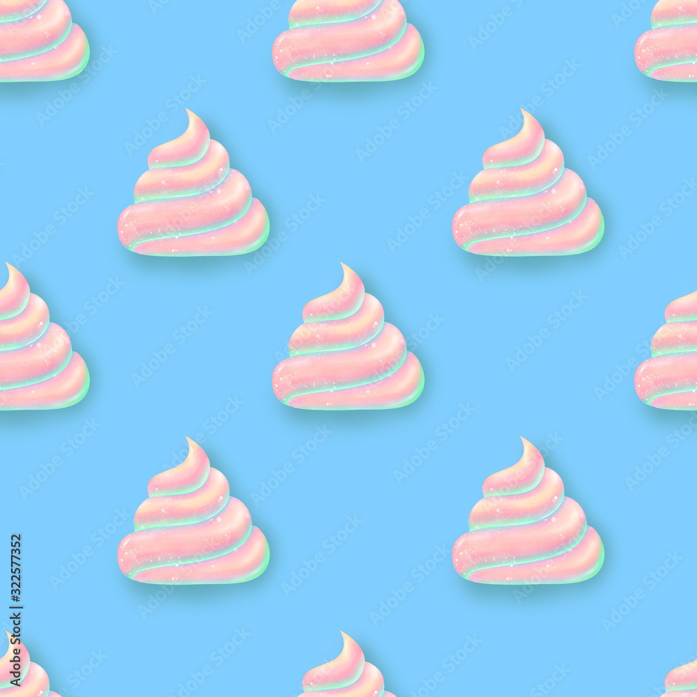 Seamless pattern with pink neon unicorn magic poo at blue background. Seamless pattern with pink neon unicorn magic poo at blue background.
