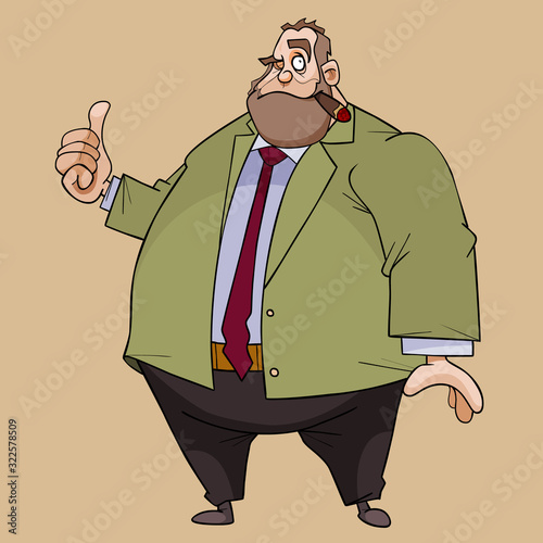 cartoon fat man in a suit and a cigar in his mouth showing thumbs up