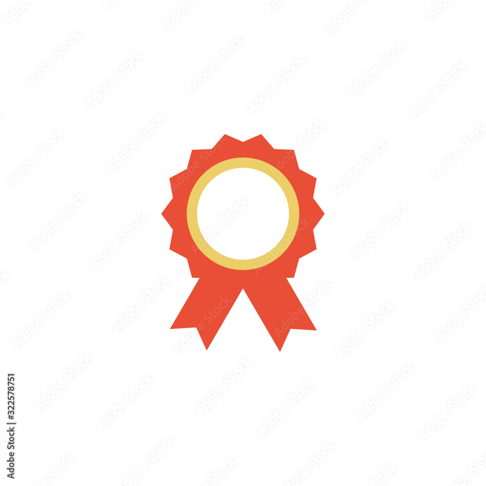 badge with red ribbon on white background