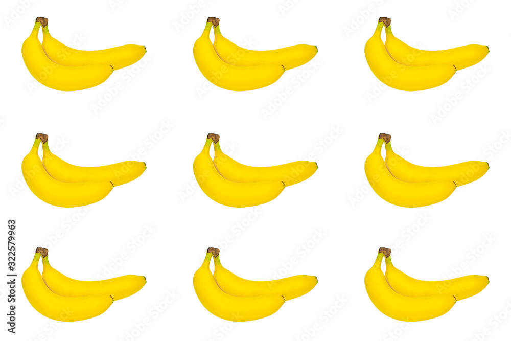 Banana fruit seamless pattern isolated on white background with clipping path.