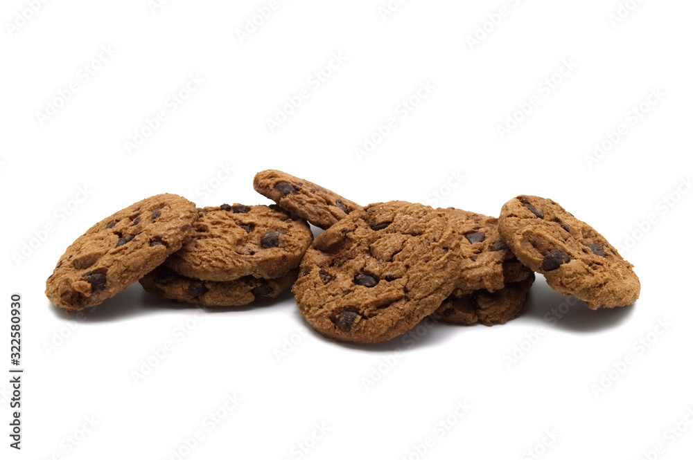 Chocolate chip cookies isolate on white background. Chocolate chip cookies isolate on white background.