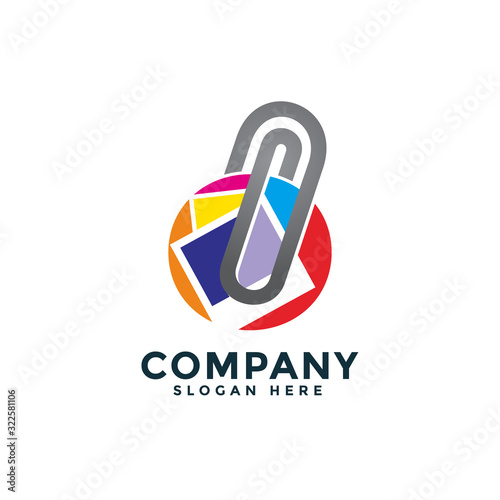 Set of Photo with paperclip Illustration Logo Icon in colorful style