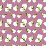  Flat seamless floral pattern in vector. Spring flowers of apple tree isolated on pink background