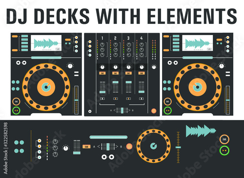 Dj cd decks with isolated elements. Disk mixing player, mixing console.