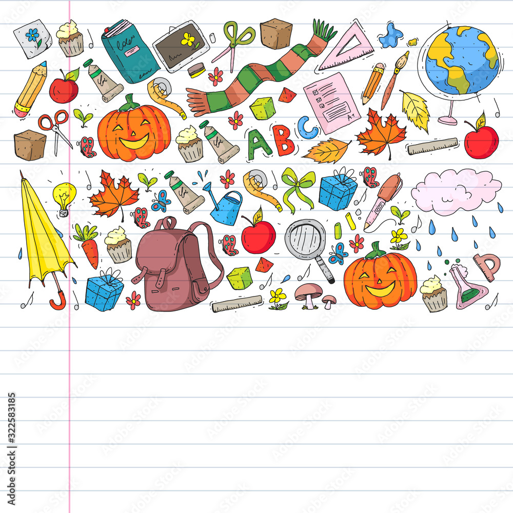 Back to school vector pattern. Education icons for children. Back to school vector pattern. Education icons for children.