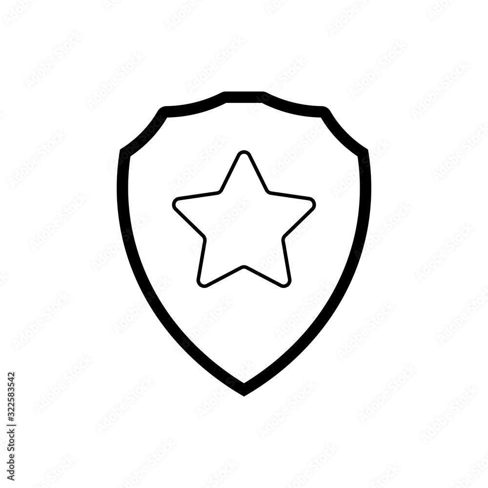 Shield with star outline icon. Symbol, logo illustration for mobile concept and web design.