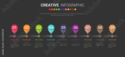 Infographic design elements for your business with 9 options, parts, steps or processes, Vector Illustration. 