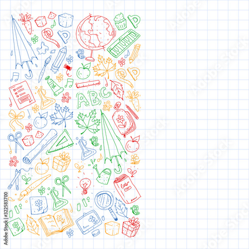 Back to school vector pattern. Education icons for children.