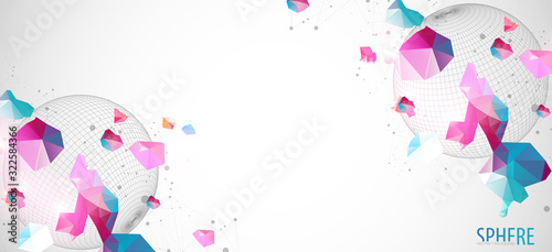 Abstract sphere background with plexus effect. 3D surface.