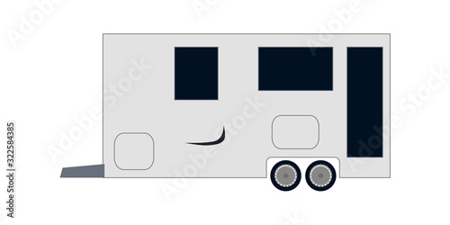 Camping trailer isolated on a white background. Rv home truck flat vector illustration. Modern mobile home for rural and natural recreation. Recreational vehicles for family tourism and leisure.
