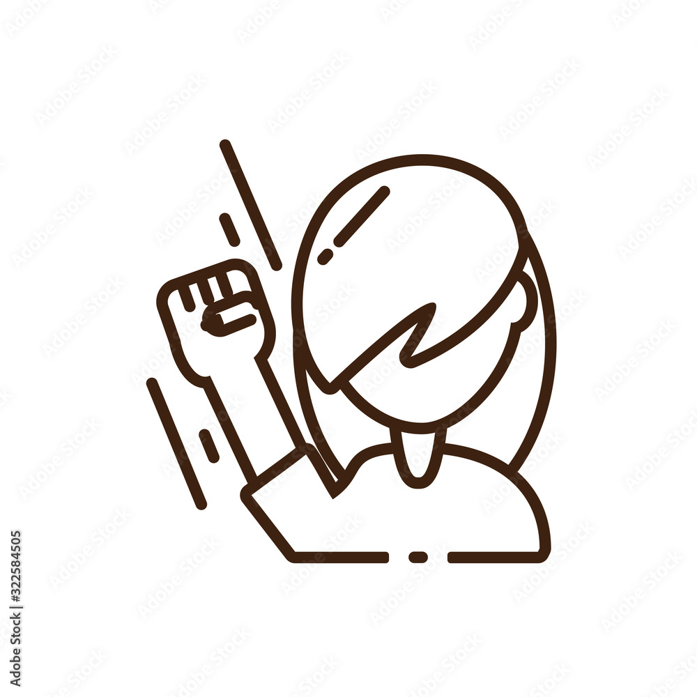 Fototapeta premium cartoon woman with fist up icon, line style