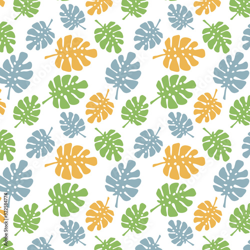 abstract seamless pattern blue, orange, green palm leaf. vector illustration pattern for draping