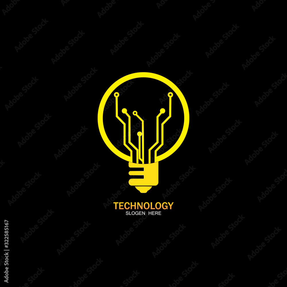 Bulb logo with line technology, Light bulb idea icon with circuit board inside. Business idea concept. Lamp formed by chip connectors Bulb logo with line technology, Light bulb idea icon with circuit board inside. Business idea concept. Lamp formed by chip connectors