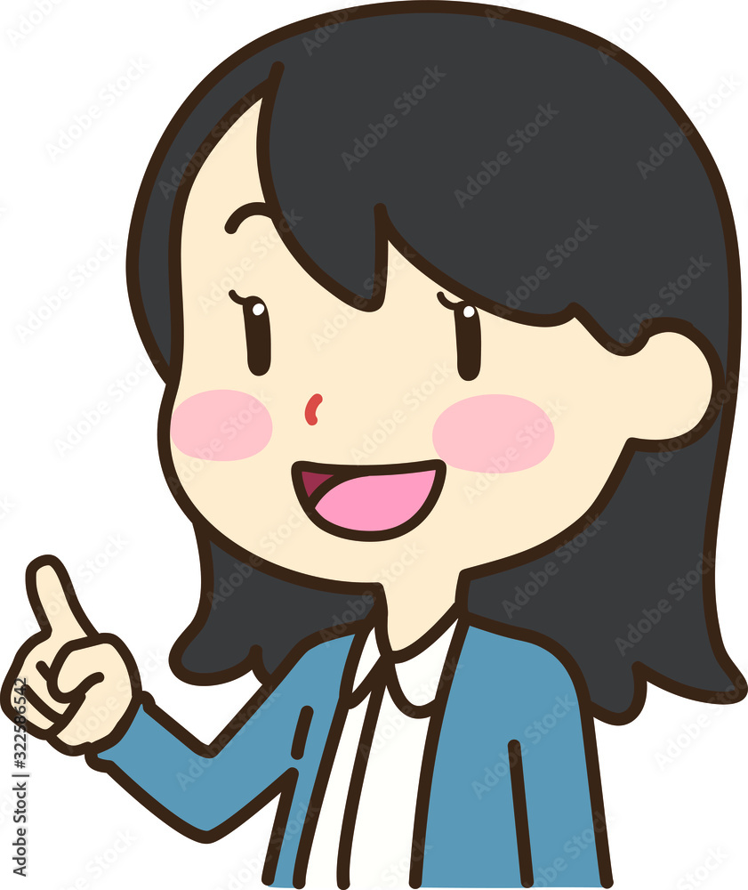 Girl with long black hair pointing with finger Girl with long black hair pointing with finger