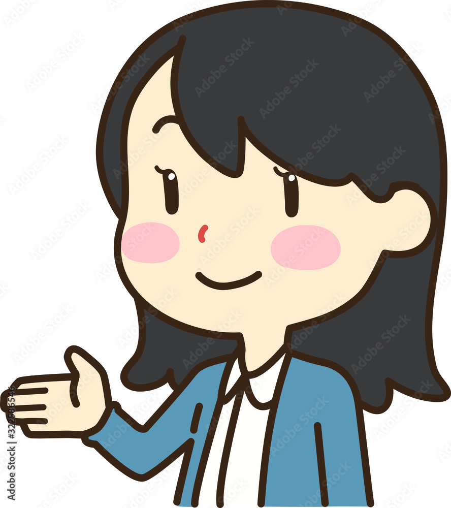 Girl with black long hair holding out hand Girl with black long hair holding out hand