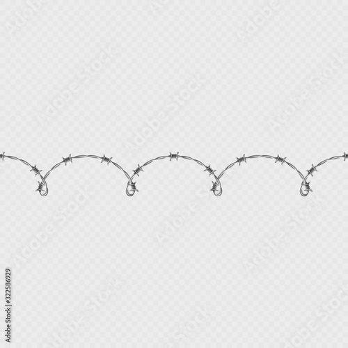 Metal barbed wire horizontal seamless border template and elements object. EPS 10