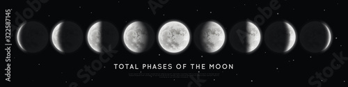 Realistic phases of the moon. Vector elements lunar collection. Moonlight