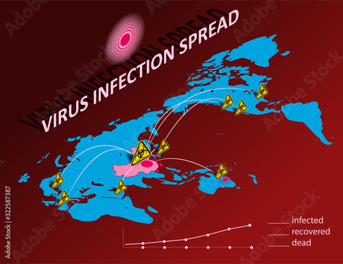 China causative agent of respiratory coronavirus 2019-nKoV. Map of the Earth spread of influenza in the world