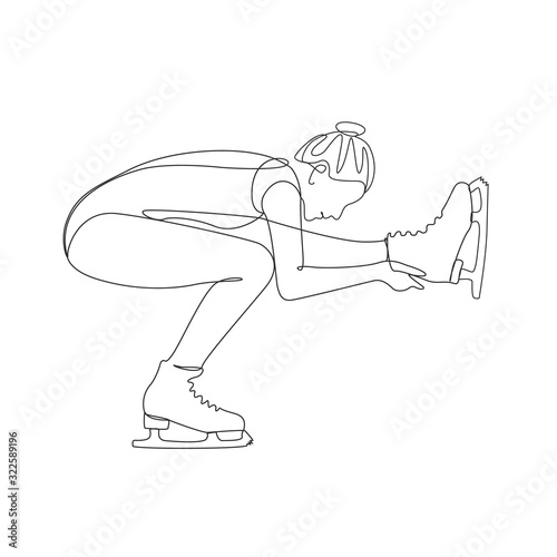 Figure skater one line drawing on white isolated background. A young woman is dancing. Vector illustration